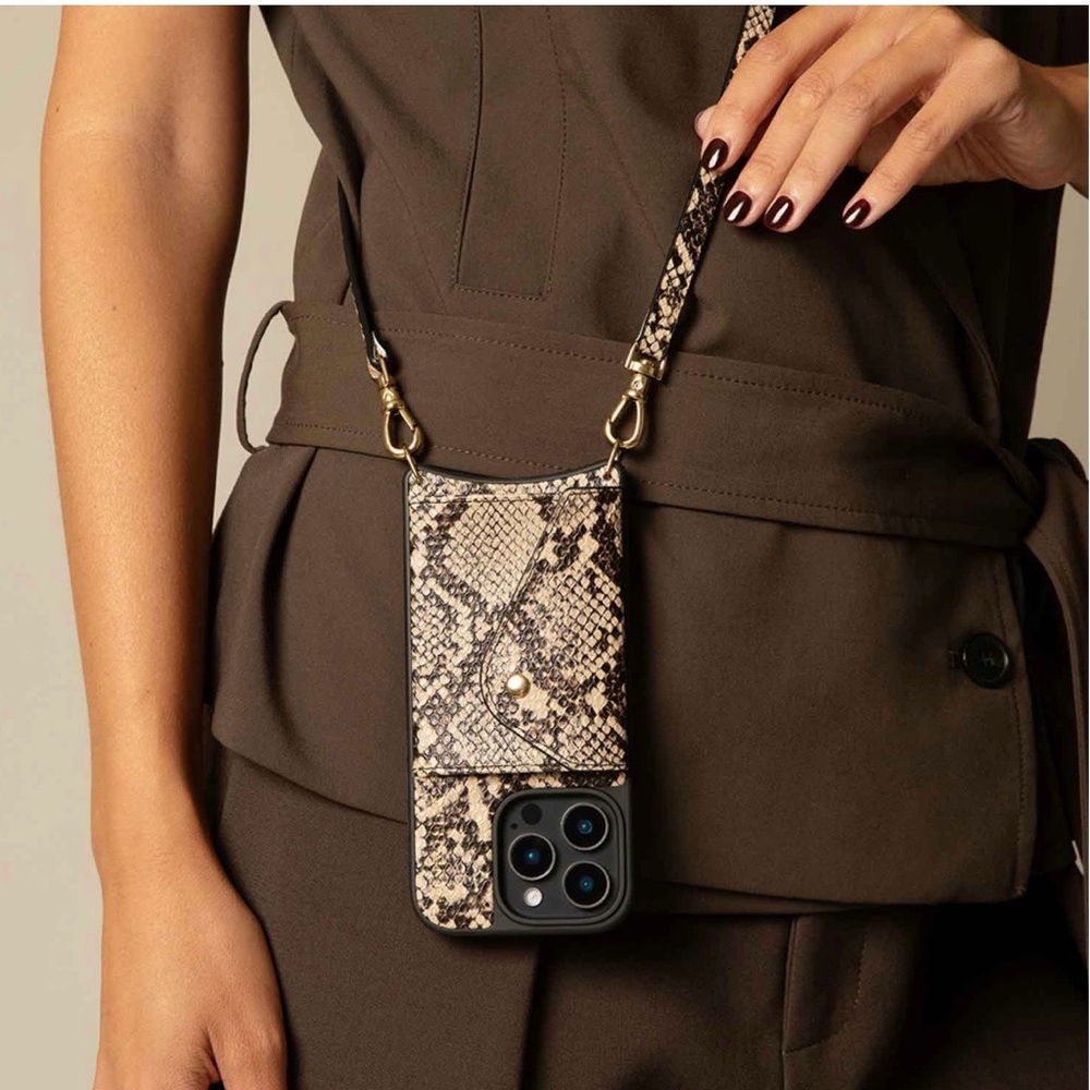 Bandolier Beige Snakeskin Phone Case with Strap